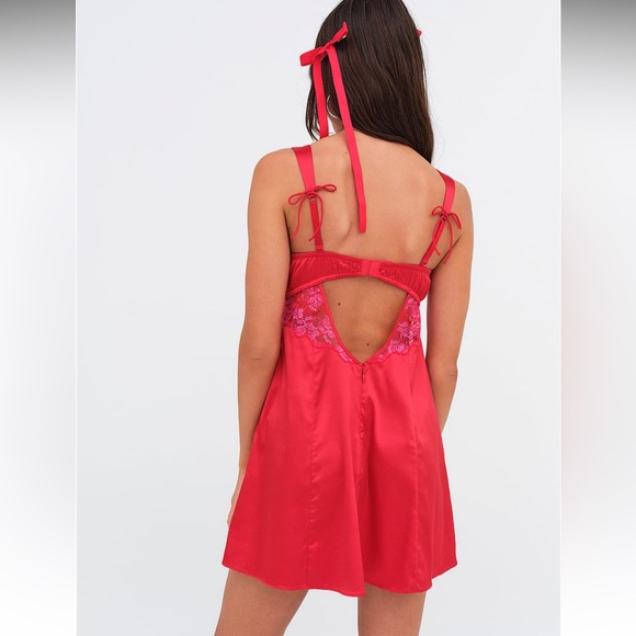 For Love & Lemons Cordelia Slip Dress Rosey Red Lace Mini XS NWT - Picture 3 of 9